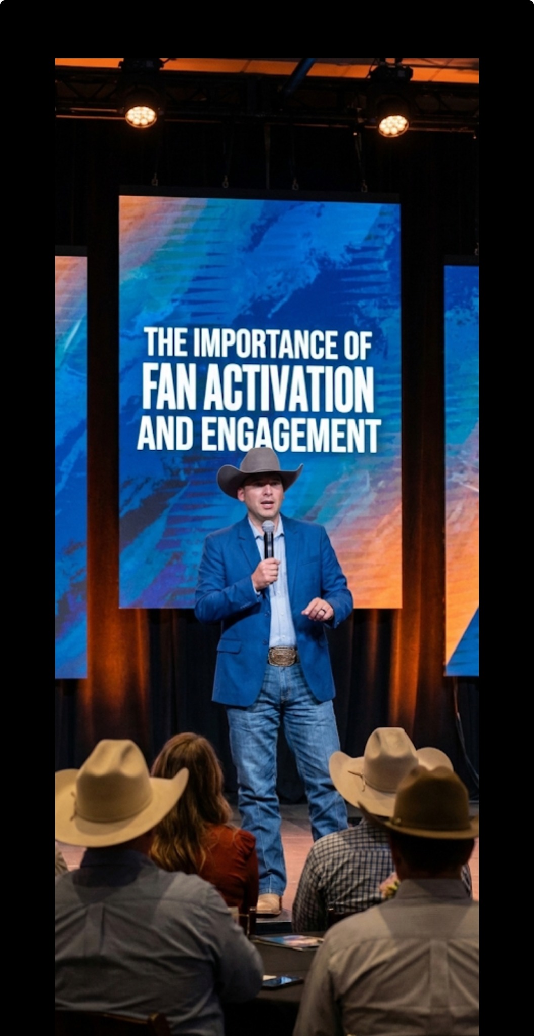 Matt Dillon Drikas speaking on fan activation and engagement before a conference audience